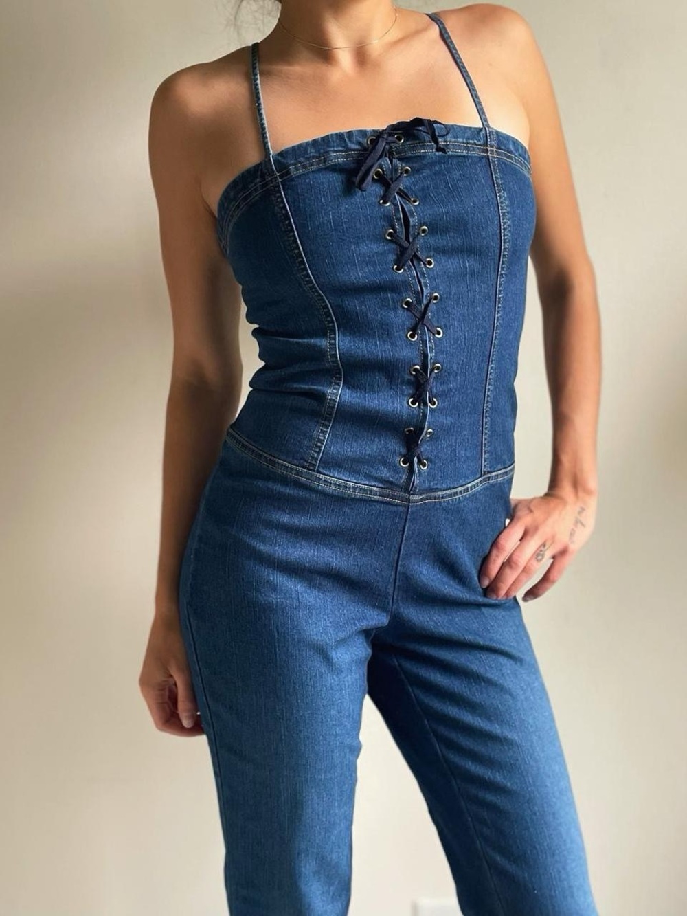 Yada Yada Denim Lace-Up Jumpsuit